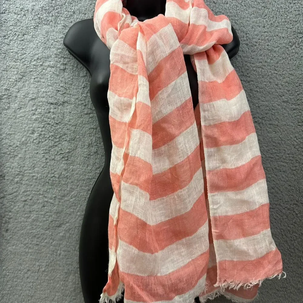 Pisu Women's Coral Striped Fringe Scarf Soft Fashion Accessory
